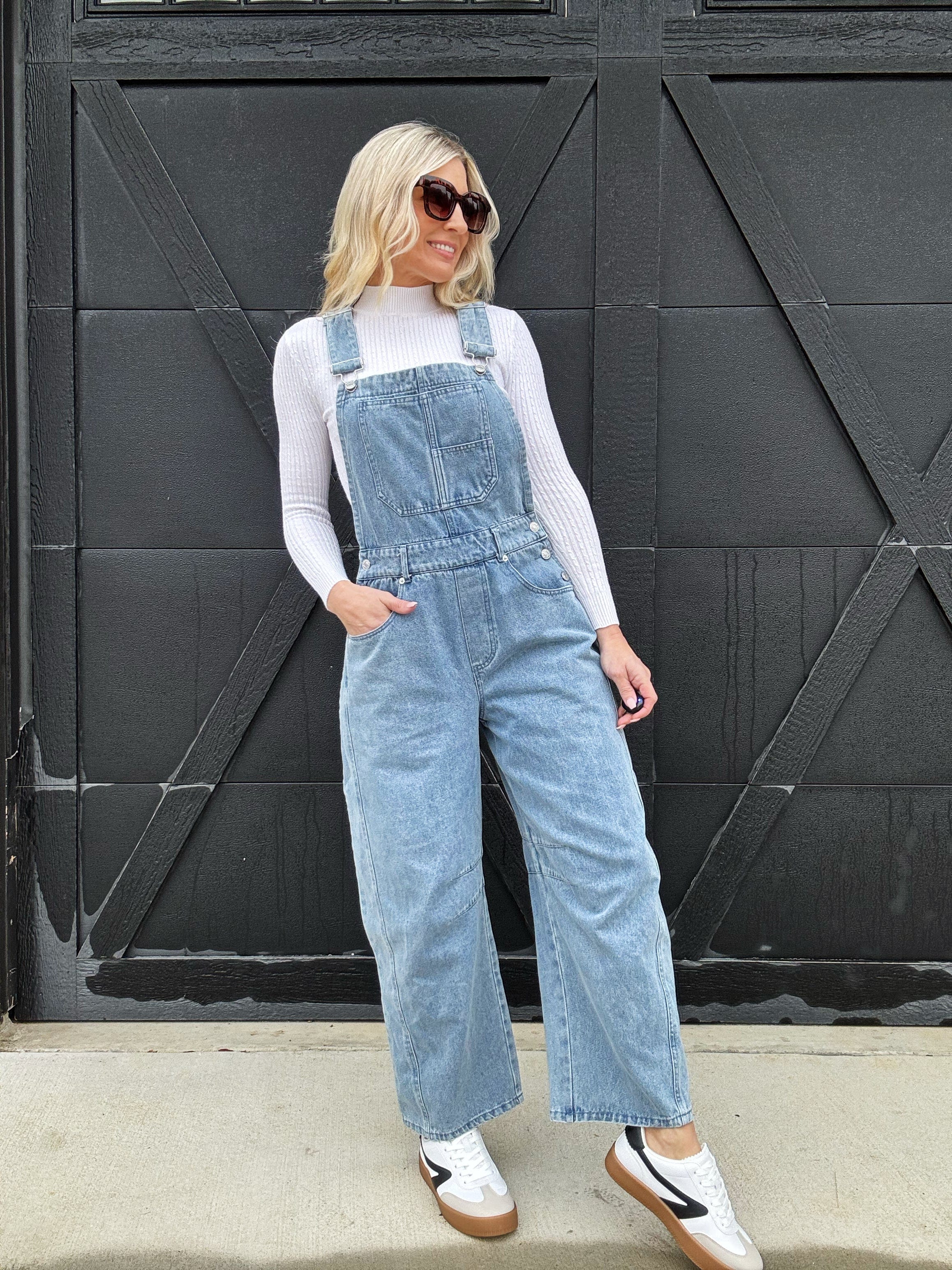 Twill Barrel Overalls In Vintage Denim - Infinity Raine