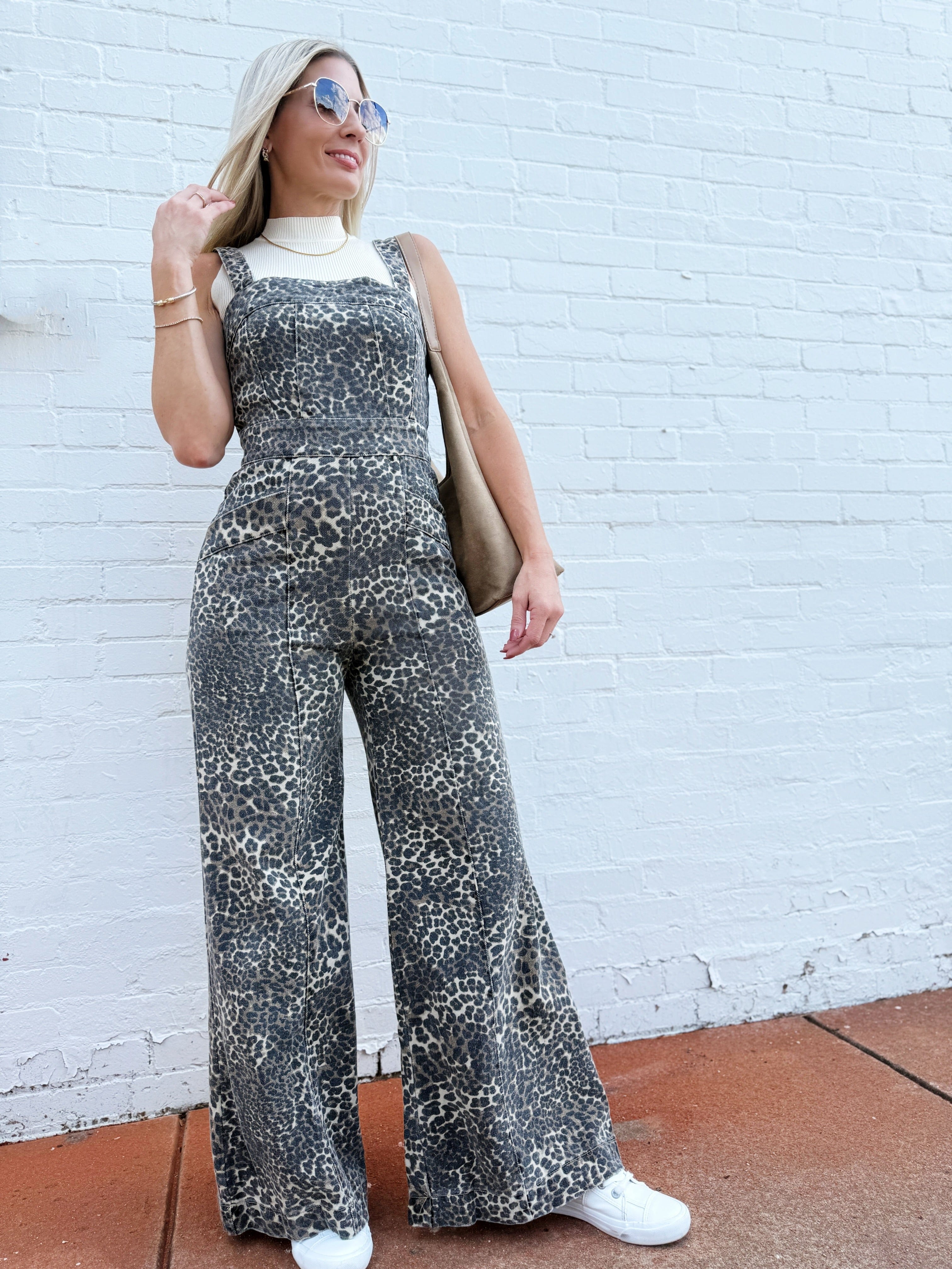 So Me Jumpsuits & Rompers Washed Wide Leg Jumpsuit In Leopard