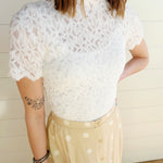 So Me Tops - Blouses Floral Lace Short Sleeve Layering Top In White
