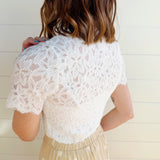 So Me Tops - Blouses Floral Lace Short Sleeve Layering Top In White