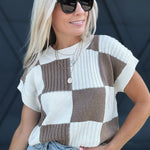 Check Plaid Casual Sweater Top In Coffee - Infinity Raine