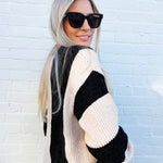 So Me Tops - Sweaters Chenille Wide Striped Knit Sweater In Black