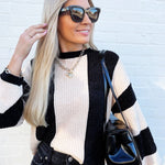 So Me Tops - Sweaters Chenille Wide Striped Knit Sweater In Black