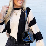 So Me Tops - Sweaters Chenille Wide Striped Knit Sweater In Black