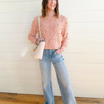 So Me Tops - Sweaters Pom Pom Textured Knit Sweater Top In Blush