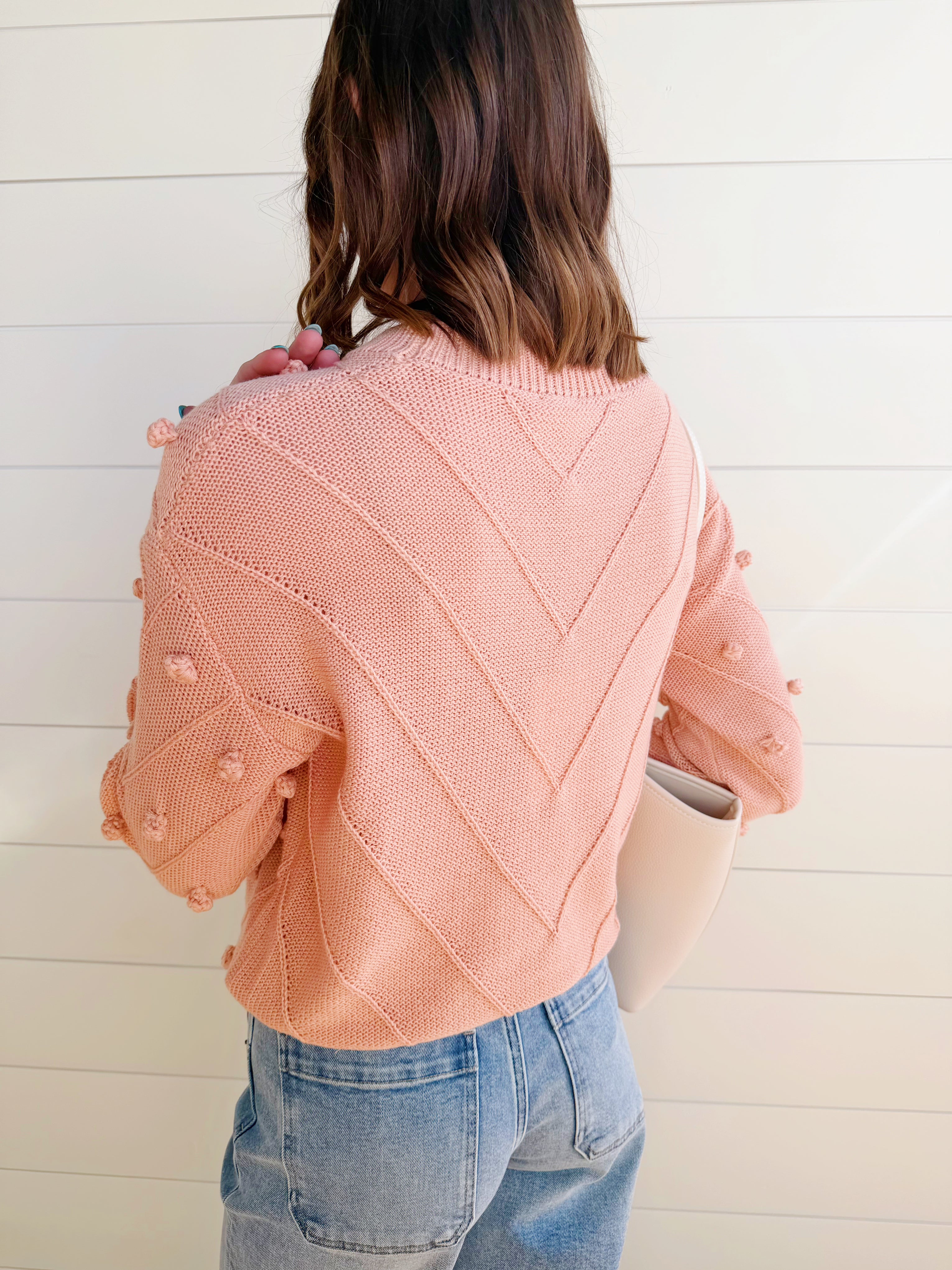 So Me Tops - Sweaters Pom Pom Textured Knit Sweater Top In Blush