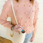 So Me Tops - Sweaters Pom Pom Textured Knit Sweater Top In Blush