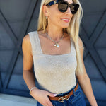 So Me Tops - Tanks Floral Jacquard Square Tank In Oatmeal