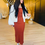 Soft Cedar Rib Knit Midi Dress In Rust - Infinity Raine