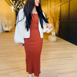 Soft Cedar Rib Knit Midi Dress In Rust - Infinity Raine