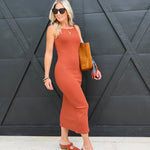 Soft Cedar Rib Knit Midi Dress In Rust - Infinity Raine