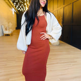 Soft Cedar Rib Knit Midi Dress In Rust - Infinity Raine