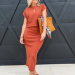 Soft Cedar Rib Knit Midi Dress In Rust - Infinity Raine