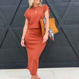 Soft Cedar Rib Knit Midi Dress In Rust - Infinity Raine