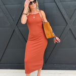 Soft Cedar Rib Knit Midi Dress In Rust - Infinity Raine