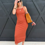 Soft Cedar Rib Knit Midi Dress In Rust - Infinity Raine