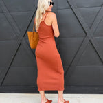 Soft Cedar Rib Knit Midi Dress In Rust - Infinity Raine