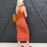 Soft Cedar Rib Knit Midi Dress In Rust - Infinity Raine