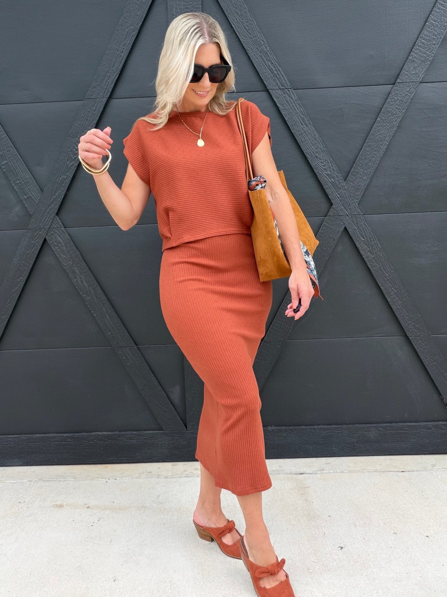 Soft Cedar Tapered Knit Top In Rust - Infinity Raine