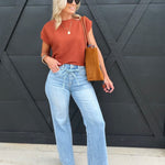 Soft Cedar Tapered Knit Top In Rust - Infinity Raine