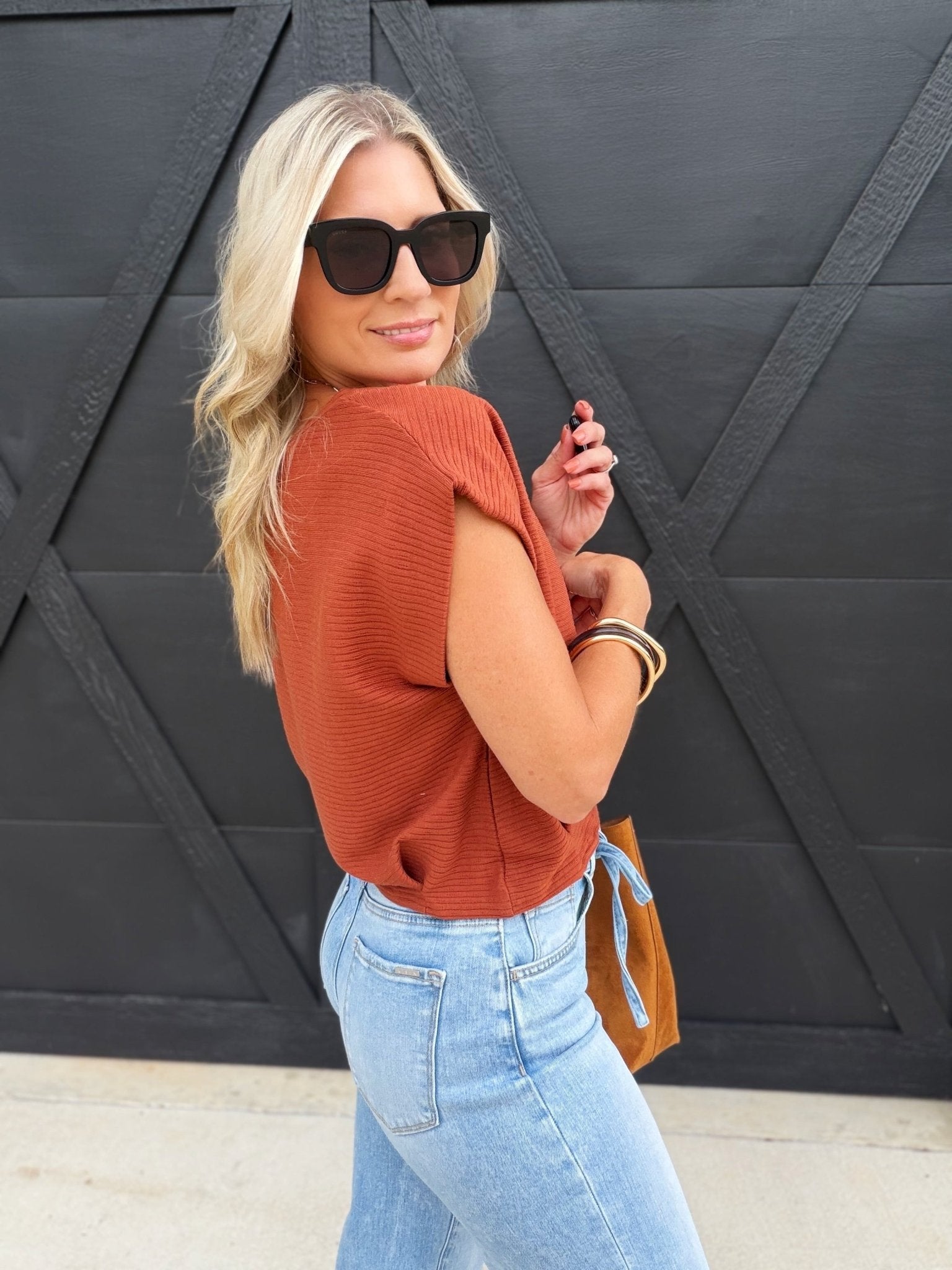 Soft Cedar Tapered Knit Top In Rust - Infinity Raine