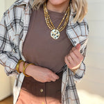 Soft Fabric Plaid Loose Fit Button Down Shirt In Bone - Infinity Raine