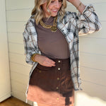 Soft Fabric Plaid Loose Fit Button Down Shirt In Bone - Infinity Raine