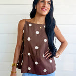 Soft Touch Polka Dot Babydoll Waist Top In Mocha - Infinity Raine