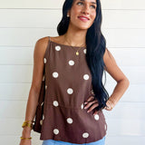 Soft Touch Polka Dot Babydoll Waist Top In Mocha - Infinity Raine