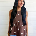 Soft Touch Polka Dot Babydoll Waist Top In Mocha - Infinity Raine