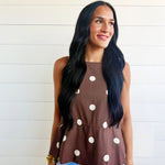 Soft Touch Polka Dot Babydoll Waist Top In Mocha - Infinity Raine