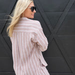 Soft Washed Striped Button Down Shirt In Almond Veil - Infinity Raine