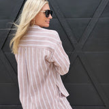 Soft Washed Striped Button Down Shirt In Almond Veil - Infinity Raine