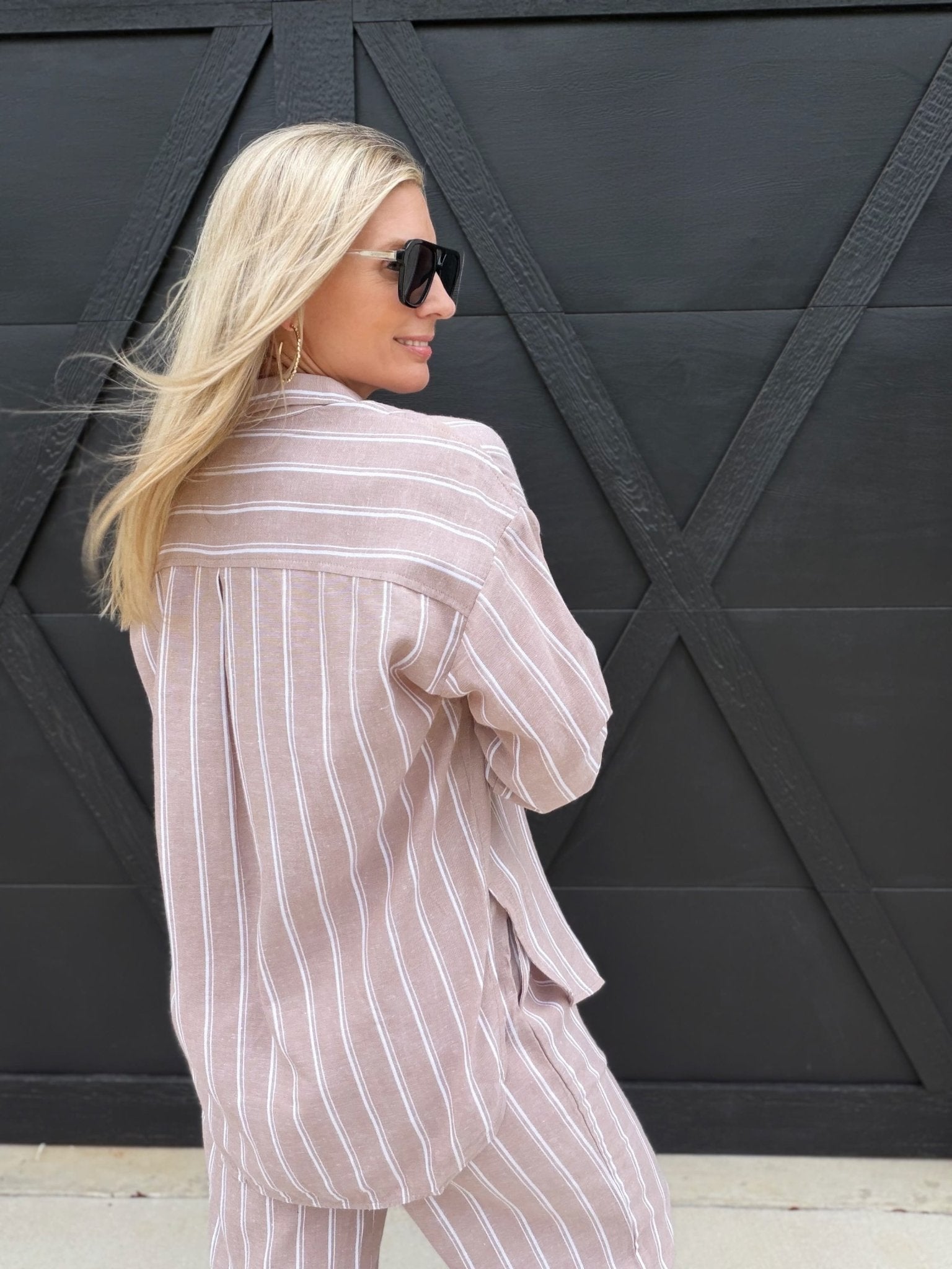 Soft Washed Striped Button Down Shirt In Almond Veil - Infinity Raine
