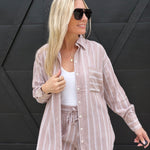 Soft Washed Striped Button Down Shirt In Almond Veil - Infinity Raine