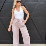 Soft Washed Striped Pants In Almond Veil - Infinity Raine