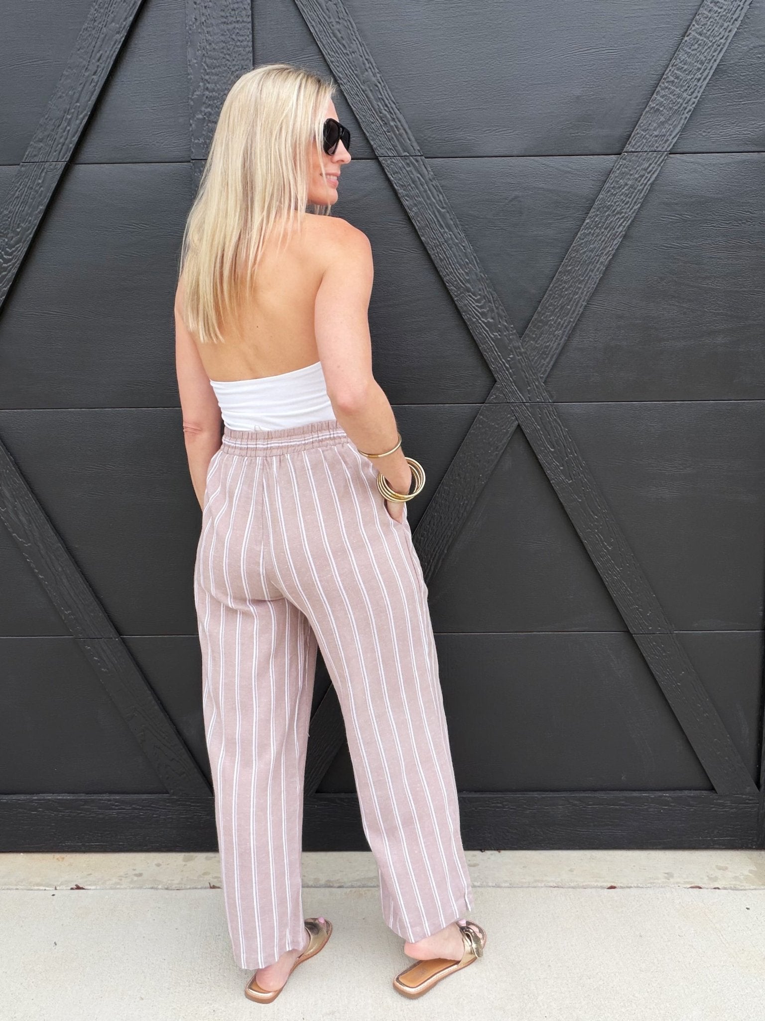 Soft Washed Striped Pants In Almond Veil - Infinity Raine