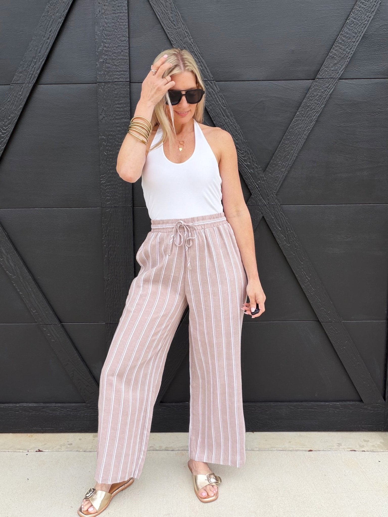 Soft Washed Striped Pants In Almond Veil - Infinity Raine