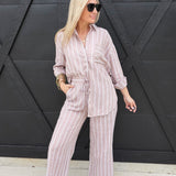 Soft Washed Striped Pants In Almond Veil - Infinity Raine