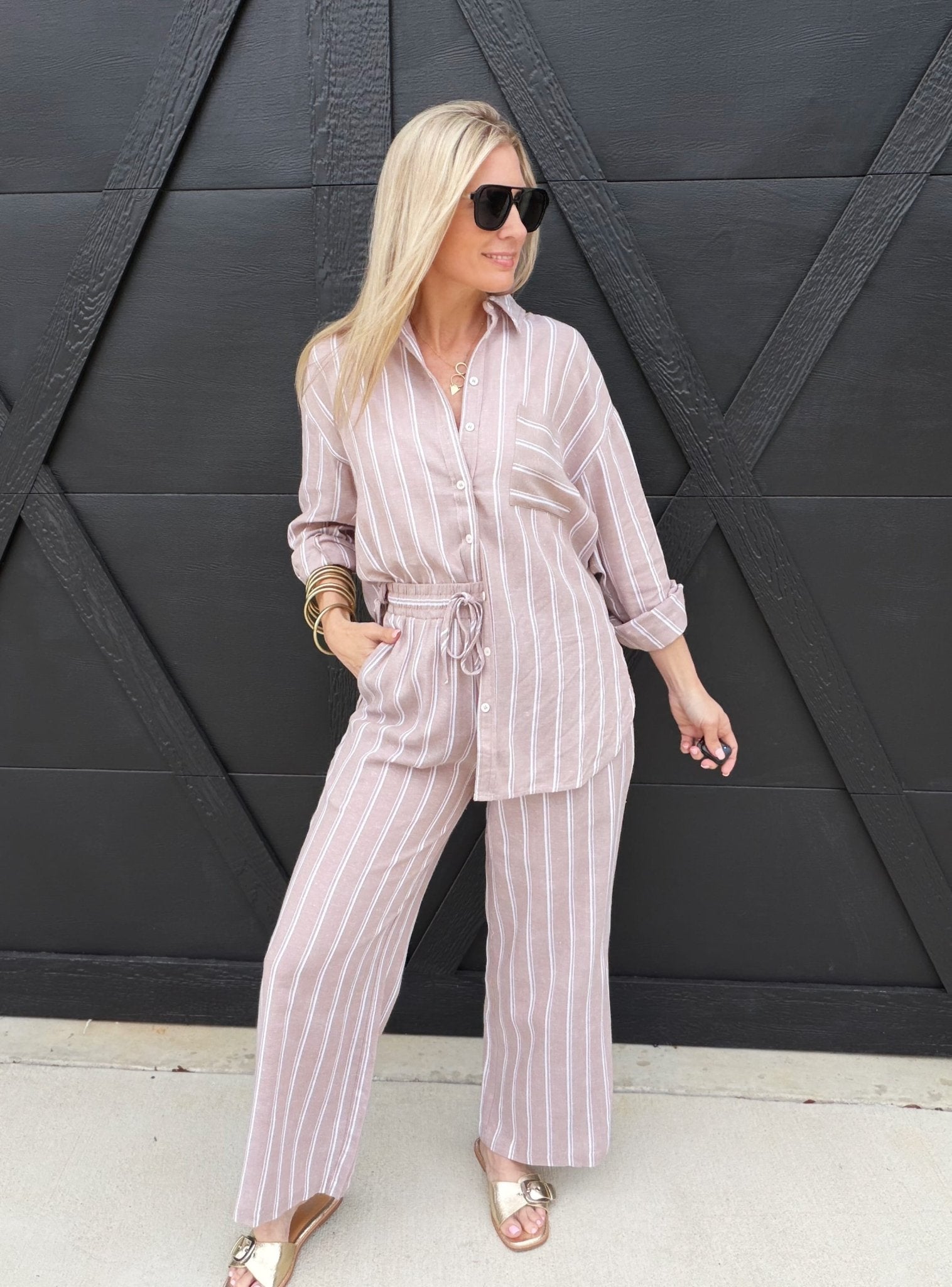 Soft Washed Striped Pants In Almond Veil - Infinity Raine