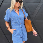 Softly Yours S/Slv Romper In Dusty Blue - Infinity Raine