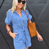 Softly Yours S/Slv Romper In Dusty Blue - Infinity Raine