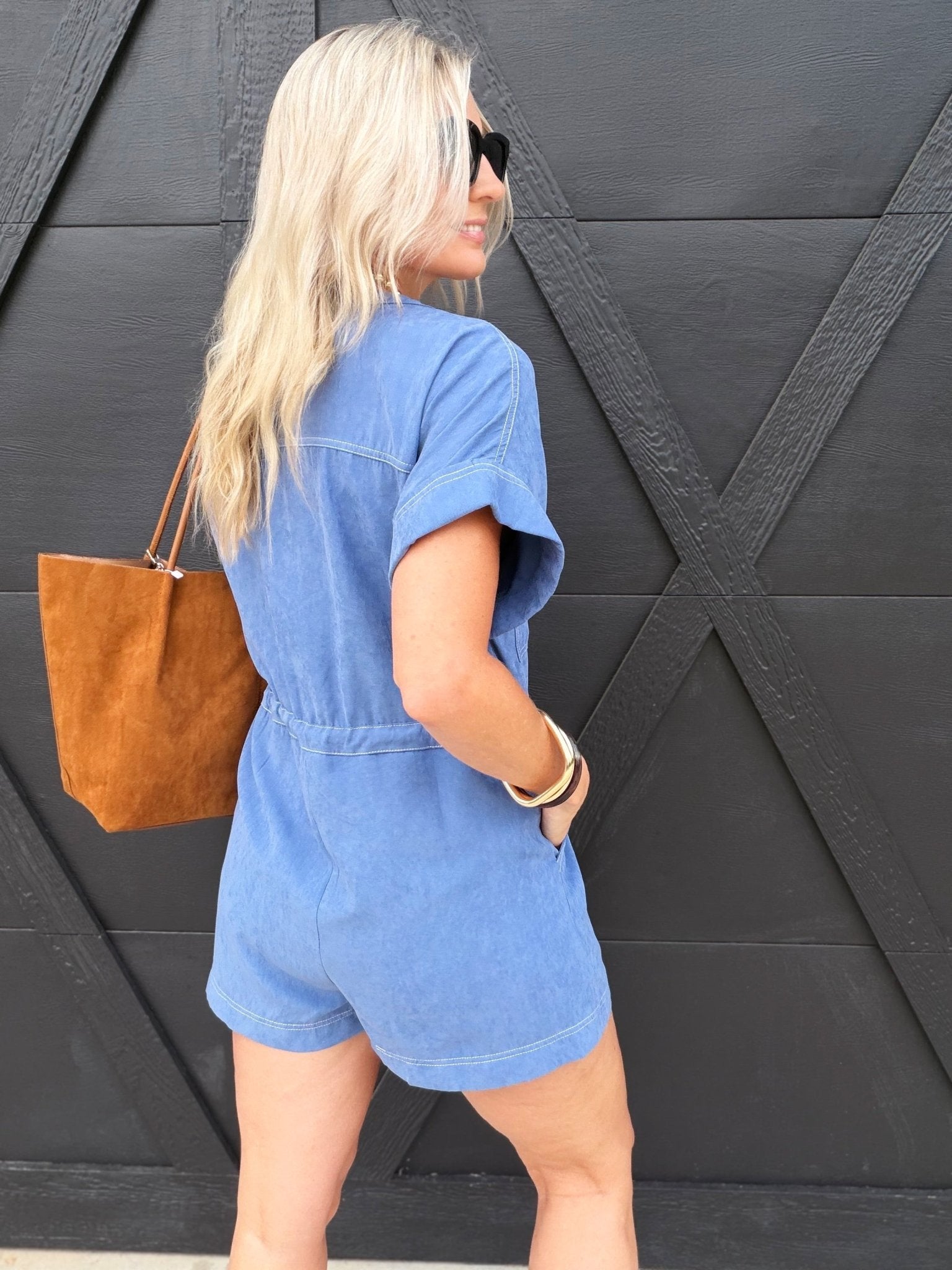 Softly Yours S/Slv Romper In Dusty Blue - Infinity Raine