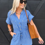 Softly Yours S/Slv Romper In Dusty Blue - Infinity Raine