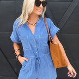 Softly Yours S/Slv Romper In Dusty Blue - Infinity Raine