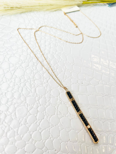 Wood Bead Bar Necklace-Black - Infinity Raine