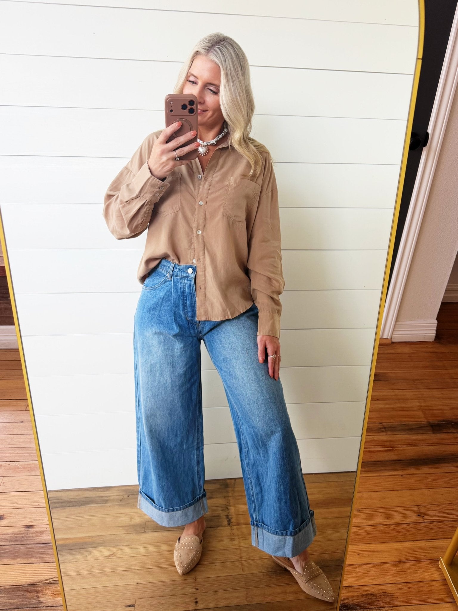 Solid Button Down Shirt In Coco - Infinity Raine