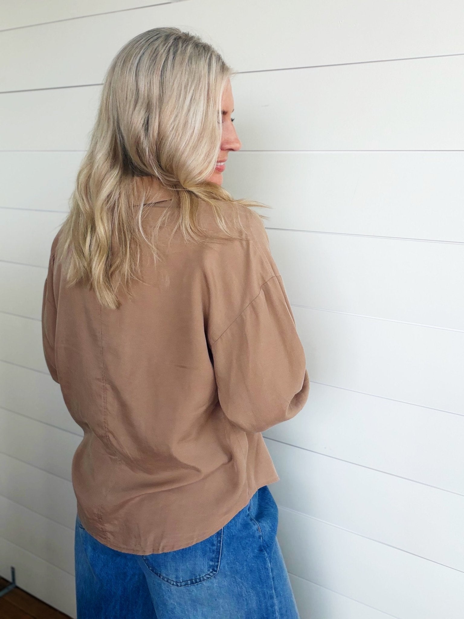 Solid Button Down Shirt In Coco - Infinity Raine