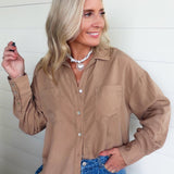 Solid Button Down Shirt In Coco - Infinity Raine
