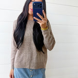 Solid Crewneck Front Seam Knit Sweater In Cocoa - Infinity Raine